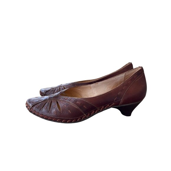 Pinkolinos Brown Cut Out Shoes Spanish Design Kitten Heel Size 39 / 8.5-9 - Picture 4 of 10